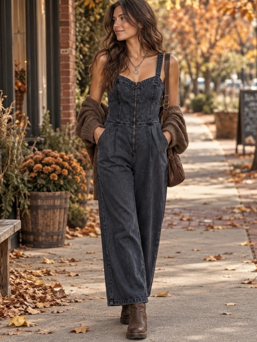 Paige Washed Black Denim Sleeveless Wide Leg Zipper Closure Jumpsuit Size Medium